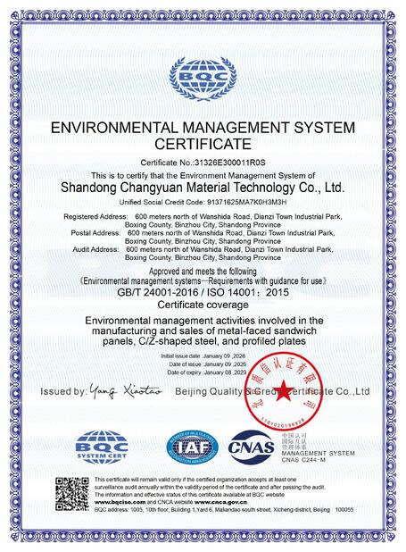 চীন Shandong Changyuan Material Technology Co., Ltd. সার্টিফিকেশন